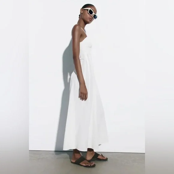 ZARA Dress Maxi Corset Style Bohemian White Summer Vacation - Picture 5 of 15